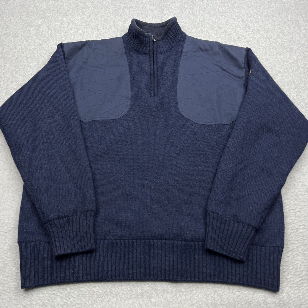 Beretta 1/4 Zip Sweater Men Large Blue 100% Wool Shooting Patches Lined Pullover